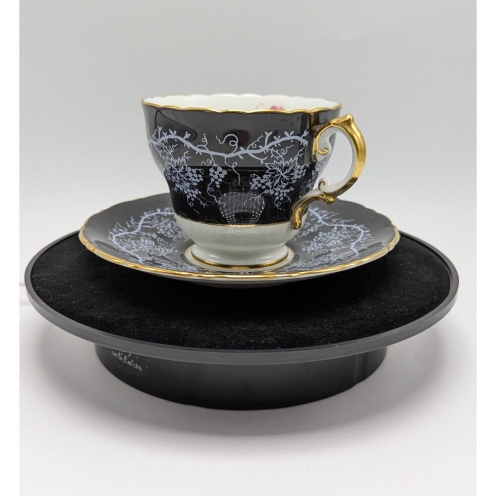 Royal Cauldon Floral & Black Bone China Tea Cup & Saucer Set